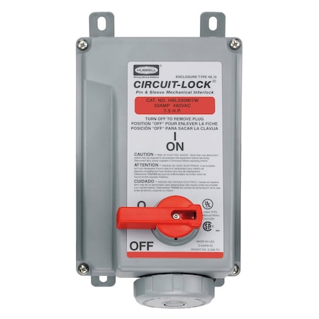 Hubbell Wiring Device-Kellems Heavy Duty Products, IEC Pin and Sleeve Devices, Industrial Grade, Female, Receptacle, 30A 480V AC, 2-Pole 3- Wire Grounding, Watertight HBL330MI7W